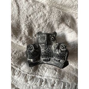 THE WOLF SCULPTURES CANADA Soapstone THREE OWLS